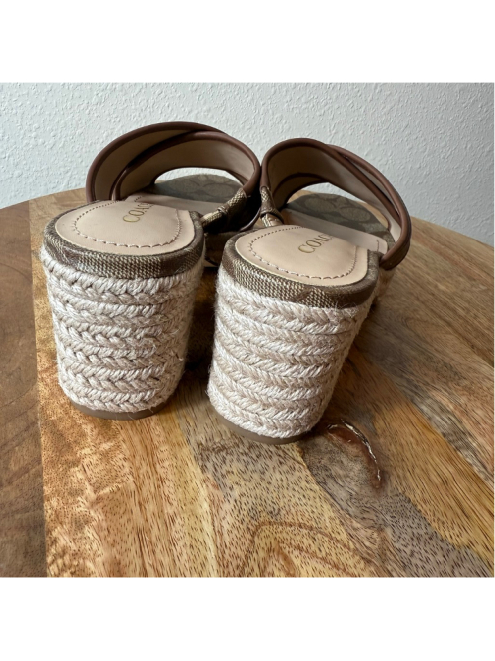 Women's Coach Brown Monogram Espadrille Wedge Sandals 6.5 - Picture 3 of 9